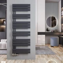 Meykoers Sèche-Serviettes Eau Chaude 661W Anthracite Radiateur Asymétrique à Latérale Ouverture 1385x500mm