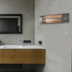 Radiateur Pour Montage Mural De 1200 Watts 2 Niveaux De Chauffe à Régler Radiateur Soufflant Radiateur Salle De Bain à Quartz, Métal Gris, Interrupteur à Tirette, L 56 Cm