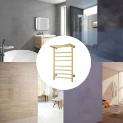 Radiateur Sèche-Serviette Électrique, Chauffe-Serviettes À 7 Barres Doré Avec Étagère Supérieure, Porte-Serviettes Chauffant En Fibre De Carbone En Mural, 72x45x25 Cm (Plug In) 7 Radiateur Sèche-Serviette Électrique, Chauffe-Serviettes À 7 Barres Doré Avec Étagère Supérieure, Porte-Serviettes Chauffant En Fibre De Carbone En Mural, 72x45x25 Cm (Plug In) -Atlantic Magasin 79819825 3