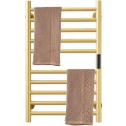 Sèche Serviettes Électrique Radiateur Doré Accessoires De Salle De Bain, Minuterie Intégrée Contrôle De La Température 10 Bars Porte-Serviettes Chauffants Électriques, Hardwired
