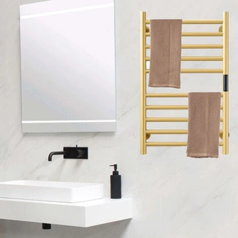Sèche Serviettes Électrique Radiateur Doré Accessoires De Salle De Bain, Minuterie Intégrée Contrôle De La Température 10 Bars Porte-Serviettes Chauffants Électriques, Hardwired 2 Sèche Serviettes Électrique Radiateur Doré Accessoires De Salle De Bain, Minuterie Intégrée Contrôle De La Température 10 Bars Porte-Serviettes Chauffants Électriques, Hardwired – Image 2