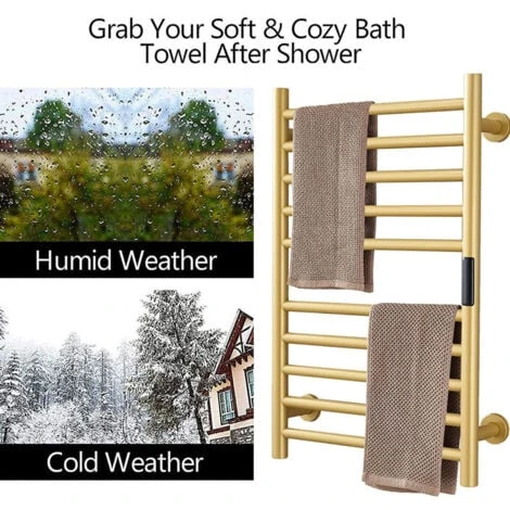 Sèche Serviettes Électrique Radiateur Doré Accessoires De Salle De Bain, Minuterie Intégrée Contrôle De La Température 10 Bars Porte-Serviettes Chauffants Électriques, Hardwired 3 Sèche Serviettes Électrique Radiateur Doré Accessoires De Salle De Bain, Minuterie Intégrée Contrôle De La Température 10 Bars Porte-Serviettes Chauffants Électriques, Hardwired – Image 3