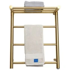 Sèche-Serviette Électrique Or, Chauffe-Serviettes Porte-Serviettes Chauffant Électrique Mural Acier Inoxydable Radiateur De Salle De Bain, 600x480mm, 35 W, Style B