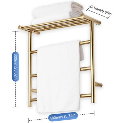 Sèche-Serviette Électrique Or, Chauffe-Serviettes Porte-Serviettes Chauffant Électrique Mural Acier Inoxydable Radiateur De Salle De Bain, 600x480mm, 35 W, Style B 5 Sèche-Serviette Électrique Or, Chauffe-Serviettes Porte-Serviettes Chauffant Électrique Mural Acier Inoxydable Radiateur De Salle De Bain, 600x480mm, 35 W, Style B – Image 5