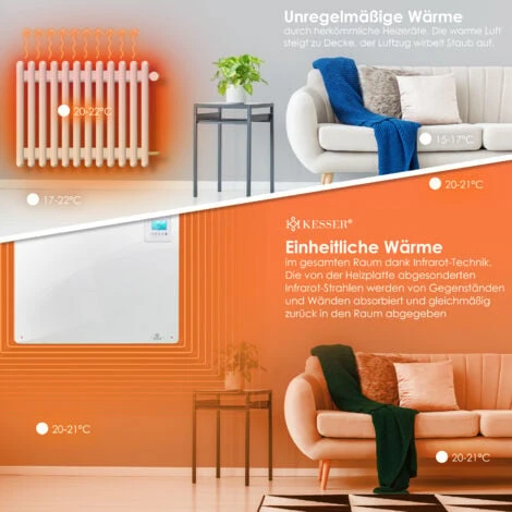 KESSER® Radiateur Infrarouge 425-550 watts Avec Télécommande Écran LCD Numérique Minuterie Chauffage Mural Infrarouge Chauffage Radiateur Panneau Chauffant Pieds Inclus NOUVEAU , 1x 550 Watt (de) 2 KESSER® Radiateur Infrarouge 425-550 watts Avec Télécommande Écran LCD Numérique Minuterie Chauffage Mural Infrarouge Chauffage Radiateur Panneau Chauffant Pieds Inclus NOUVEAU , 1x 550 Watt (de) – Image 2
