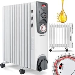 KESSER® Radiateur à Bain D’huile - Chauffage électrique Chauffage à Bain D’huile 2 500 W Radiateur électrique Mobile, Minuterie, Ventilateur, Mise Hors Tension Automatique Réglage Continu De La Te