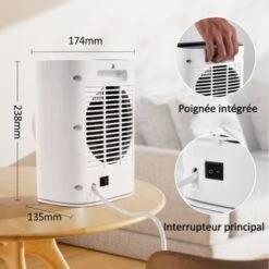 Meykoers Chauffage électrique Soufflant 750-1500W Petit Ménage Chauffage Soufflant Blanc PTC Chaleur Chauffage Silencieux 9 Meykoers Chauffage électrique Soufflant 750-1500W Petit Ménage Chauffage Soufflant Blanc PTC Chaleur Chauffage Silencieux -Atlantic Magasin 80894755 5