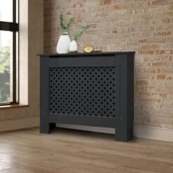 Cache-radiateur Motif Nid D'abeille Habillage En MDF Anthracite 78x19x82 Cm