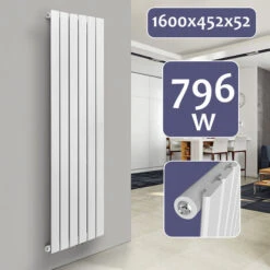 Aquamarin® Radiateur Vertical - à Panneau Plat Simple, 1600 X 452 X 52 Mm, Acier, Blanc - Chauffage Central Pour Salle De Bain, Salon, Cuisine, Couloir, Chambre à Coucher