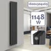 Aquamarin® Radiateur Vertical - à Panneau Plat Double, 1800 X 304 X 69 Mm, Acier, Anthracite - Chauffage Central Pour Salle De Bain, Salon, Cuisine, Couloir, Chambre à Coucher