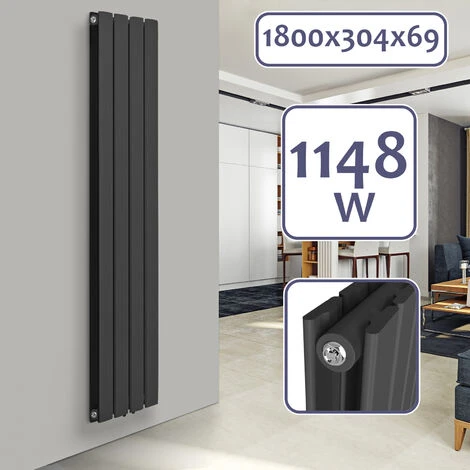 Aquamarin® Radiateur Vertical - à Panneau Plat Double, 1800 X 304 X 69 Mm, Acier, Anthracite - Chauffage Central Pour Salle De Bain, Salon, Cuisine, Couloir, Chambre à Coucher 1 Aquamarin® Radiateur Vertical - à Panneau Plat Double, 1800 X 304 X 69 Mm, Acier, Anthracite - Chauffage Central Pour Salle De Bain, Salon, Cuisine, Couloir, Chambre à Coucher