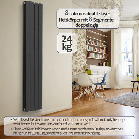 Aquamarin® Radiateur Vertical - à Panneau Plat Double, 1800 X 304 X 69 Mm, Acier, Anthracite - Chauffage Central Pour Salle De Bain, Salon, Cuisine, Couloir, Chambre à Coucher 2 Aquamarin® Radiateur Vertical - à Panneau Plat Double, 1800 X 304 X 69 Mm, Acier, Anthracite - Chauffage Central Pour Salle De Bain, Salon, Cuisine, Couloir, Chambre à Coucher – Image 2