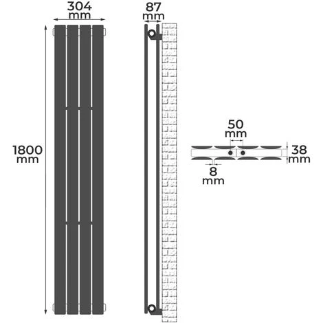 Aquamarin® Radiateur Vertical - à Panneau Plat Double, 1800 X 304 X 69 Mm, Acier, Anthracite - Chauffage Central Pour Salle De Bain, Salon, Cuisine, Couloir, Chambre à Coucher 5 Aquamarin® Radiateur Vertical - à Panneau Plat Double, 1800 X 304 X 69 Mm, Acier, Anthracite - Chauffage Central Pour Salle De Bain, Salon, Cuisine, Couloir, Chambre à Coucher – Image 5