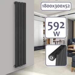 Aquamarin® Radiateur Vertical - à Panneau Plat Simple, 1800 X 300 X 52 Mm, Acier, Anthracite - Chauffage Central Pour Salle De Bain, Salon, Cuisine, Couloir, Chambre à Coucher