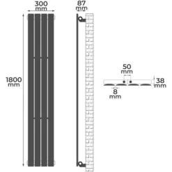 Aquamarin® Radiateur Vertical - à Panneau Plat Simple, 1800 X 300 X 52 Mm, Acier, Anthracite - Chauffage Central Pour Salle De Bain, Salon, Cuisine, Couloir, Chambre à Coucher -Atlantic Magasin 82750395 5