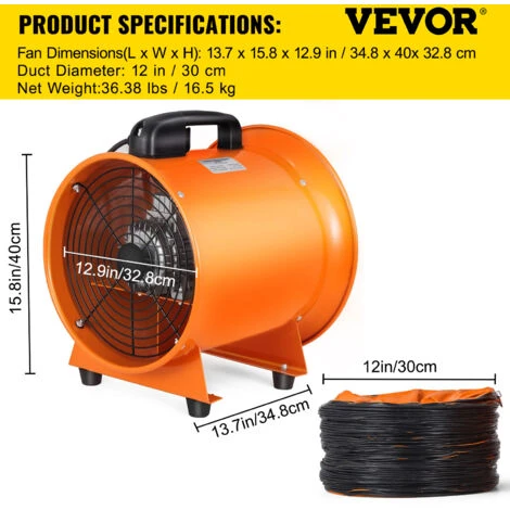 VEVOR Ventilateur De Cylindre Diametre Du Ventilateur 300 Mm, Ventilateur Industriel 520 W Tuyau 10 M, Extracteur De Conduit Aerateur DeAir Debit DeAir 3900 M3/h, Extracteur DeAir Vitesse 2800 Tr/min 2 VEVOR Ventilateur De Cylindre Diametre Du Ventilateur 300 Mm, Ventilateur Industriel 520 W Tuyau 10 M, Extracteur De Conduit Aerateur DeAir Debit DeAir 3900 M3/h, Extracteur DeAir Vitesse 2800 Tr/min – Image 2