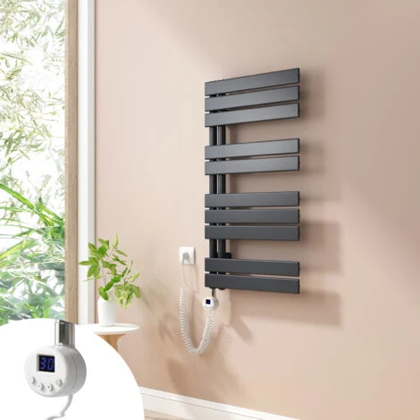 Heilmetz Sèche-Serviettes Electrique, Radiateur Sèche-Serviettes Plat Avec Timing Elément De Electrique, Raccordement Latéral, Anthracite, 90x50cm, 400W 1 Heilmetz Sèche-Serviettes Electrique, Radiateur Sèche-Serviettes Plat Avec Timing Elément De Electrique, Raccordement Latéral, Anthracite, 90x50cm, 400W