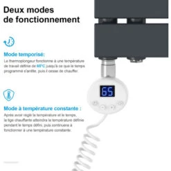 Heilmetz Sèche-Serviettes Electrique, Radiateur Sèche-Serviettes Plat Avec Timing Elément De Electrique, Raccordement Latéral, Anthracite, 90x50cm, 400W 8 Heilmetz Sèche-Serviettes Electrique, Radiateur Sèche-Serviettes Plat Avec Timing Elément De Electrique, Raccordement Latéral, Anthracite, 90x50cm, 400W -Atlantic Magasin 87587665 4