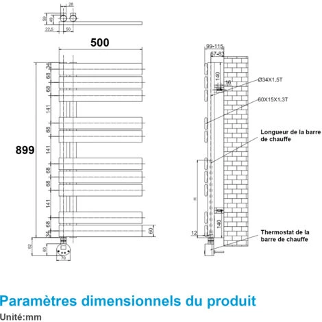 Heilmetz Sèche-Serviettes Electrique, Radiateur Sèche-Serviettes Plat Avec Timing Elément De Electrique, Raccordement Latéral, Anthracite, 90x50cm, 400W 5 Heilmetz Sèche-Serviettes Electrique, Radiateur Sèche-Serviettes Plat Avec Timing Elément De Electrique, Raccordement Latéral, Anthracite, 90x50cm, 400W – Image 5