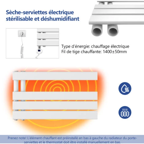 Meykoers Sèche-serviette électrique 899 X 500 Mm Blanc Radiateur Sèche-Serviettes 400W - Affichage LCD - Lames Plates Ouverture Laterale 4 Meykoers Sèche-serviette électrique 899 X 500 Mm Blanc Radiateur Sèche-Serviettes 400W - Affichage LCD - Lames Plates Ouverture Laterale – Image 4