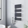 Meykoers Sèche-serviette électrique 899 X 400 Mm Anthracite Radiateur Sèche-Serviettes Avec 400W élément Chauffant - Lames Plates Ouverture Laterale