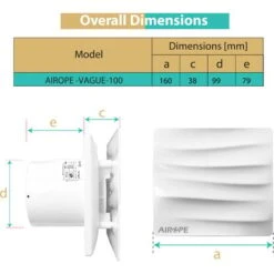 AIROPE -VAGUE- 100 Mm Ventilateur,Extracteur D'Air Avec Clapet Anti-Retour, 92 M3/h ,VMC, Design Moderne Et Aspect Esthétique Pour Salle De Bain,Cuisine,Bureau,WC,Silencieux,Garantie 5 ANS -Atlantic Magasin 88768712 3