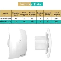 AIROPE-BRISE-C-125 Mm Ventilateur, VMC, Extracteur D'Air Avec Clapet Anti-Retour ,Faible Consommation D'énergie ,pour Salle De Bain,Cuisine,Bureau,WC,Silencieux,Garantie 5 ANS -Atlantic Magasin 88768719 3