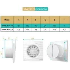 AIROPE-AF-C-100 Mm Ventilateur, VMC, Extracteur D'Air Avec Clapet Anti-Retour ,Faible Consommation D'énergie ,pour Salle De Bain,Cuisine,Bureau,WC,Silencieux,Garantie 5 ANS -Atlantic Magasin 88768725 3