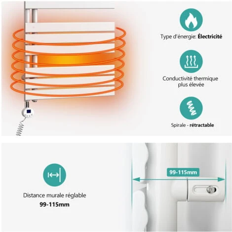 EMKE Sèche-Serviettes Électrique Avec élément Chauffant Thermostat, Sèche-serviettes électrique Panneau Avec Baguette Chauffante Avec Minuterie, Blanc 762x500mm 400W 2 EMKE Sèche-Serviettes Électrique Avec élément Chauffant Thermostat, Sèche-serviettes électrique Panneau Avec Baguette Chauffante Avec Minuterie, Blanc 762x500mm 400W – Image 2