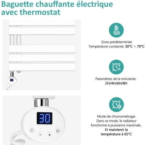 EMKE Sèche-Serviettes Électrique Avec élément Chauffant Thermostat, Sèche-serviettes électrique Panneau Avec Baguette Chauffante Avec Minuterie, Blanc 762x500mm 400W 4 EMKE Sèche-Serviettes Électrique Avec élément Chauffant Thermostat, Sèche-serviettes électrique Panneau Avec Baguette Chauffante Avec Minuterie, Blanc 762x500mm 400W – Image 4