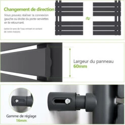 S'AFIELINA Sèche-serviettes Eau Chaude Radiateur Eau Chaude En Acier Anthracite 1599x600mm 958 Watt -Atlantic Magasin 89108841 3