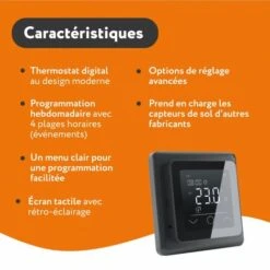 EcoPRO-200 Kit Carrelage, Pierre, Chape 200 W/m² + Thermostat TP 750 Tactile Noir 4.0 M² -Atlantic Magasin 90536596 4