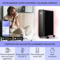Radiateur à Huile - Klarstein Sanford Smart - 2500 W - Minuterie - Ecran LED - Commande Tactile Par App - Noir -Atlantic Magasin 90585761 3
