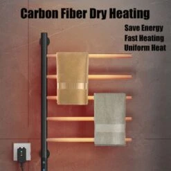 Sèche-Serviettes Électrique, Pivotant à 180 ° Porte-Serviettes Chauffant, Chauffe-Serviettes électrique Mural Avec Thermostat(45-70℃) Minuterie, Écran LED, 660x420cm, 80W, Noir -Atlantic Magasin 92150832 3