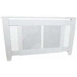 Cache Radiateur Ajustable à Motif Grillagé En MDF Blanc De 140cm à 192cm De Large X 82cm De Haut X 20,5cm De Profondeur - Couverture De Radiateur, Déco Maison [Brosse De Nettoyage INCLUSE]