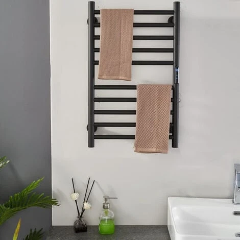 Sèche-Serviette Électrique Chauffe-Serviettes, Avec Minuterie 1-8H, Porte-Serviettes Chauffant Avec Contrôle De La Température, Étendoir Chauffant Mural Noir Mat 10 Barres, Hardwired 2 Sèche-Serviette Électrique Chauffe-Serviettes, Avec Minuterie 1-8H, Porte-Serviettes Chauffant Avec Contrôle De La Température, Étendoir Chauffant Mural Noir Mat 10 Barres, Hardwired – Image 2