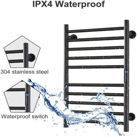 Sèche-Serviette Électrique Chauffe-Serviettes, Avec Minuterie 1-8H, Porte-Serviettes Chauffant Avec Contrôle De La Température, Étendoir Chauffant Mural Noir Mat 10 Barres, Hardwired 4 Sèche-Serviette Électrique Chauffe-Serviettes, Avec Minuterie 1-8H, Porte-Serviettes Chauffant Avec Contrôle De La Température, Étendoir Chauffant Mural Noir Mat 10 Barres, Hardwired – Image 4