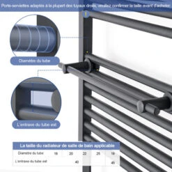 Meykoers Anthracite Porte-serviettes De Barre Portante, Tringle à Vêtements 460mm Pour Radiateur Sèche-serviettes -Atlantic Magasin 95232588 3