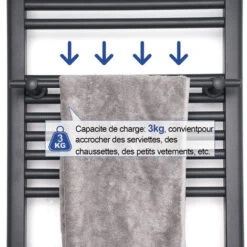Meykoers Anthracite Porte-serviettes De Barre Portante, Tringle à Vêtements 460mm Pour Radiateur Sèche-serviettes -Atlantic Magasin 95232588 4
