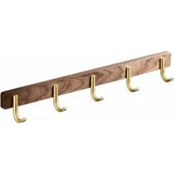 Crochet Porte-serviettes 5 Crochets Patère Murale Patère, Or Brossé, Bois + Acier Inoxydable