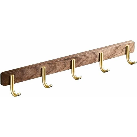 Crochet Porte-serviettes 5 Crochets Patère Murale Patère, Or Brossé, Bois + Acier Inoxydable 1 Crochet Porte-serviettes 5 Crochets Patère Murale Patère, Or Brossé, Bois + Acier Inoxydable