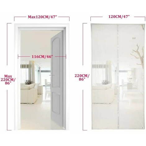 Moustiquaire Porte à Fermeture Aimantée, Rideau De Porte Anti Mouche, Fermeture Auto, Kit D'Installation, Bande Adhésive 120x220CM Blanc 3 Moustiquaire Porte à Fermeture Aimantée, Rideau De Porte Anti Mouche, Fermeture Auto, Kit D'Installation, Bande Adhésive 120x220CM Blanc – Image 3