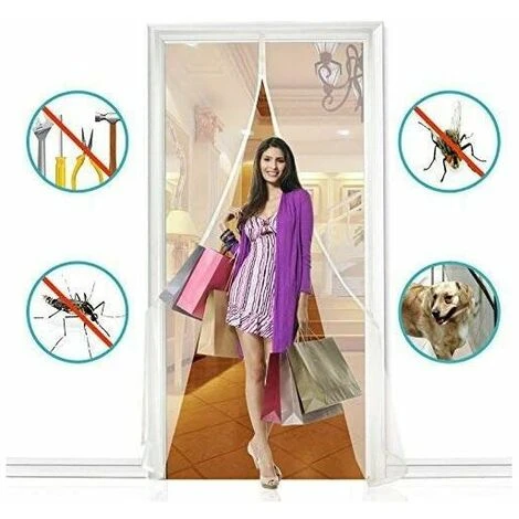 Moustiquaire Porte à Fermeture Aimantée, Rideau De Porte Anti Mouche, Fermeture Auto, Kit D'Installation, Bande Adhésive 120x220CM Blanc 4 Moustiquaire Porte à Fermeture Aimantée, Rideau De Porte Anti Mouche, Fermeture Auto, Kit D'Installation, Bande Adhésive 120x220CM Blanc – Image 4