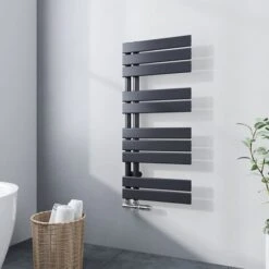 Meykoers Radiateur Sèche-serviette Eau Chaude 899x400mm Sèche-serviettes, Lames Plates Ouverture Latérale - Anthracite