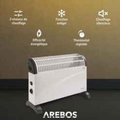 AREBOS Convecteur Électrique Radiateur Avec Thermostat Réglable 2000 W Antigel Montage Mural -Atlantic Magasin 9680380 3