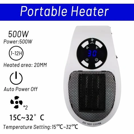 Mini Chauffe-air Électrique Socket, Darryy Mini Heater 500w, Mini Chauffage Soufflant 500w, Radiateur Électrique Soufflant 500w, Système Thermostatique, Affichage LED, Protection Contre Surchauffe 3 Mini Chauffe-air Électrique Socket, Darryy Mini Heater 500w, Mini Chauffage Soufflant 500w, Radiateur Électrique Soufflant 500w, Système Thermostatique, Affichage LED, Protection Contre Surchauffe – Image 3