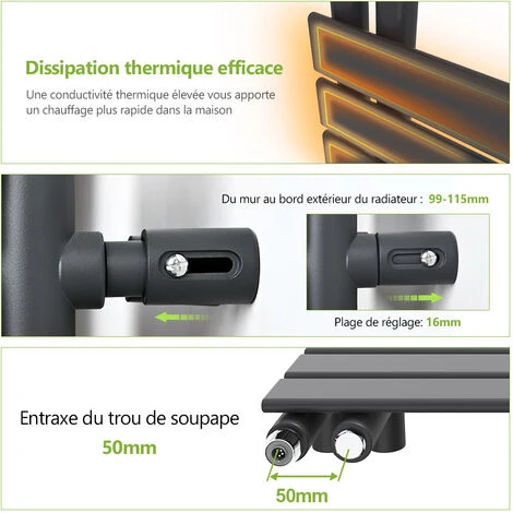 S’AFIELINA Radiateur Sèche-serviettes Electrique Avec Thermostat Temporisé, Chauffe-serviettes électrique Avec Contrôle De La Température, Noir 104.1x60 Cm 600Watts 2 S’AFIELINA Radiateur Sèche-serviettes Electrique Avec Thermostat Temporisé, Chauffe-serviettes électrique Avec Contrôle De La Température, Noir 104.1x60 Cm 600Watts – Image 2