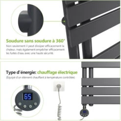 S’AFIELINA Radiateur Sèche-serviettes Electrique Avec Thermostat Temporisé, Chauffe-serviettes électrique Avec Contrôle De La Température, Noir 132x50 Cm 800Watts 7 S’AFIELINA Radiateur Sèche-serviettes Electrique Avec Thermostat Temporisé, Chauffe-serviettes électrique Avec Contrôle De La Température, Noir 132x50 Cm 800Watts -Atlantic Magasin 99617344 3